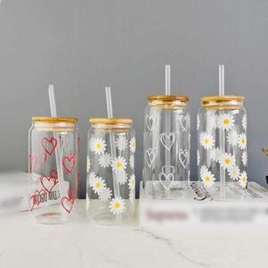 Glass Tumblers with Daisy and Heart Designs